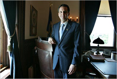 Tim Pawlenty in the state capitol in St. Paul, Minn., in 2007. Now, Mr. Pawlenty’s fiscal record as governor is drawing closer scrutiny.