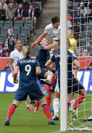 Abby Wambach of the United States scores a goal during the semifinal match between France and the United States at the Women's World Cup on Wednesday.