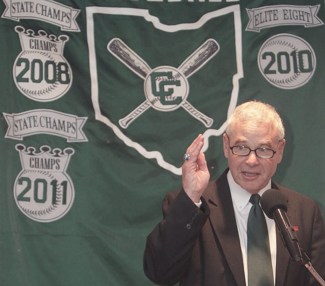 Central Catholic head baseball coach Doug Miller talks about the great moments that led up to the Crusaders’ 2011 Division III state championship during the team’s awards banquet Monday at the school.