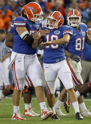 Florida's Caleb Sturgis (right) is a second-team selection on the preseason All-SEC team.
