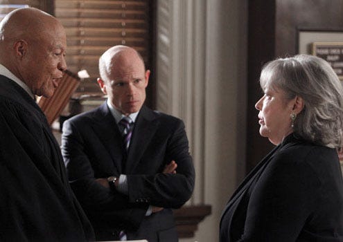 Holy Ghost Prep graduate Paul McCrane (center) was nominated for
an Emmy Award for his role as a lawyer opposite Kathy Bates on
"Harry's Law."