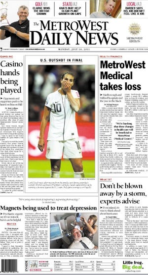 The front page of the 7/18/11 MetroWest Daily News