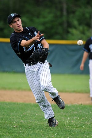 Sudbury second baseman Ryan Bassinger throws to first for an out against Ashland last night.