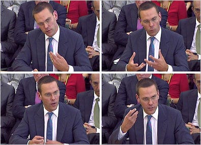 James Murdoch, a top News Corporation executive, answered questions before a parliamentary committee this week in London.