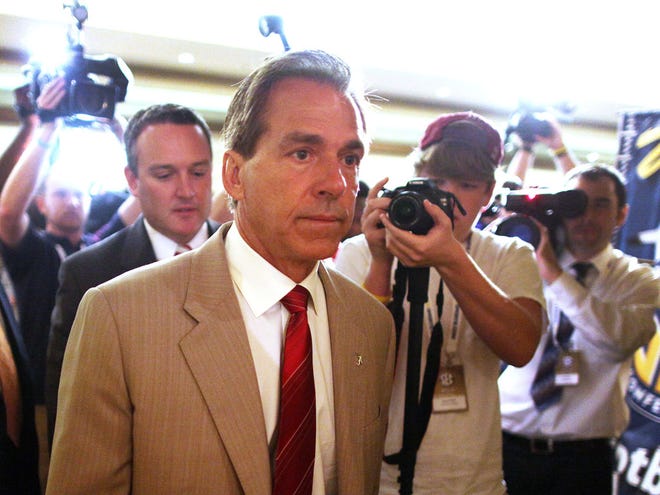 Alabama head coach Nick Saban during day three of the 2011 SEC Media Days at the Wynfrey Hotel in Hoover, Alabama Friday, July 22, 2011.
