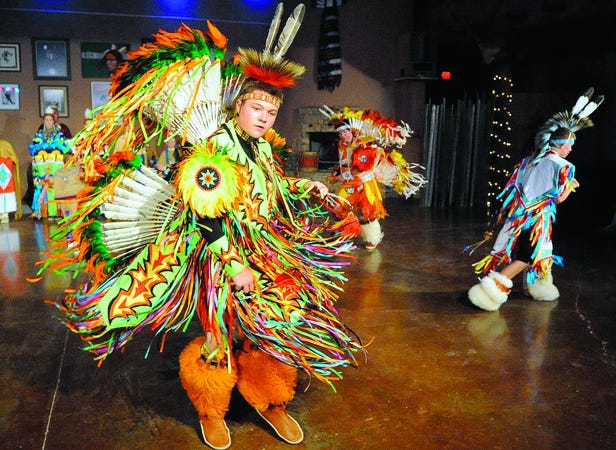 Kwahadi Dancer Truett Gibbs, 14, performs in "Song of the Eagle" at the Dwahadi Museum of the American Indian and Performance Center.