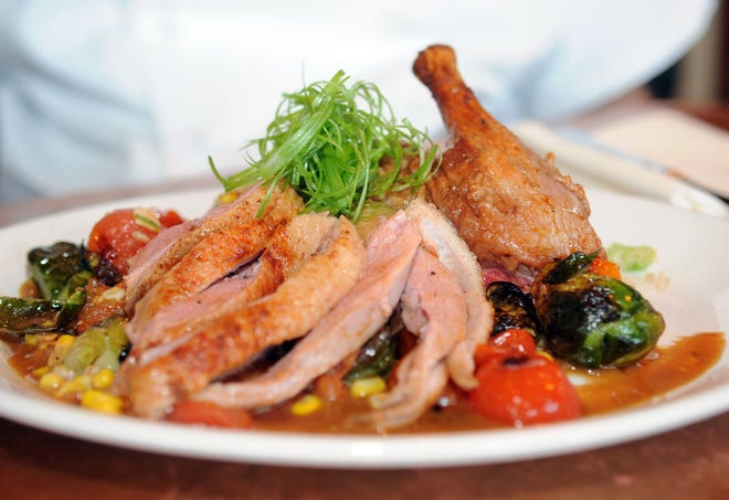 Chef Jim Solomon's roasted duck, at the Fireplace Restaurant in Washington Square.