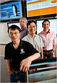 The team behind Microsoft's Bing search engine includes, from left, Qi Lu, Brian MacDonald, Harry Shum and Yusuf Mehdi.