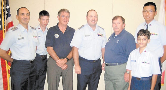 Members of the St. Augustine Composite Squadron-173 team who participated in the recent distressed vessel search included, from left: Capt. Ralph Aviles, Ben Henderson, Wayne Henderson, 2nd Lt. Chris Cannan, 1st Lt. David Godby, Brandon Aviles and Master Sgt. Andrew Li. Contributed photo