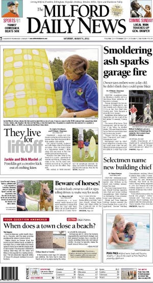 The front page of the Milford Daily News on Aug. 6, 2011.
