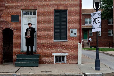 The Edgar Allan Poe home and museum in Baltimore may close due to lack of funds.  Tony Tsendeas, a local actor, portrays Poe and manages the house occasionally.