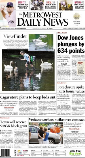 The front page of the 8/9/11 MetroWest Daily News.
