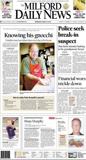 The front page of the 8/10/11 Milford Daily News.