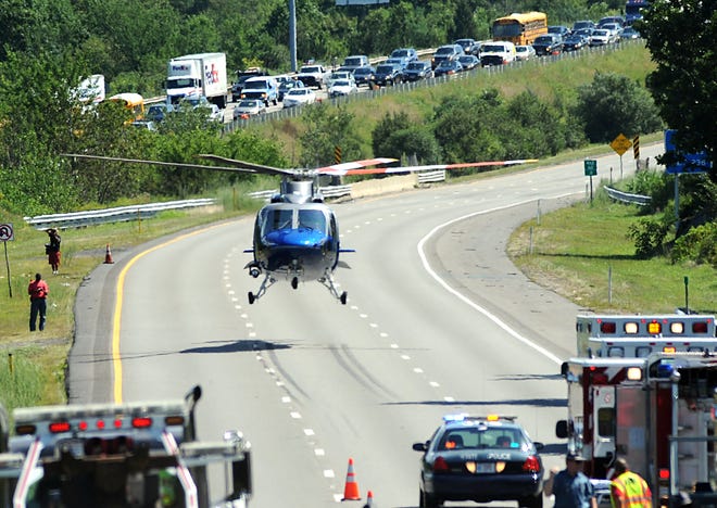 A medical rescue helicopter and multiple ambulances were sent to Interstate 495 in Southborough on Friday afternoon. One person was killed and several other were hurt in a crash involving a backhoe and minivan.