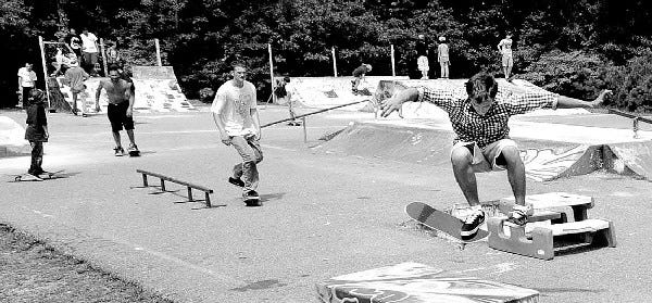 Skateboarders warm up during The First Annual Endless Summer Skate Jam at Falmouth Skate Park on Saturday afternoon. The event was dedicated to Nicholas Silva-Thomas, 17, who was going into his senior year at Taunton High School before he was killed by a hit and run driver on Aug. 4.