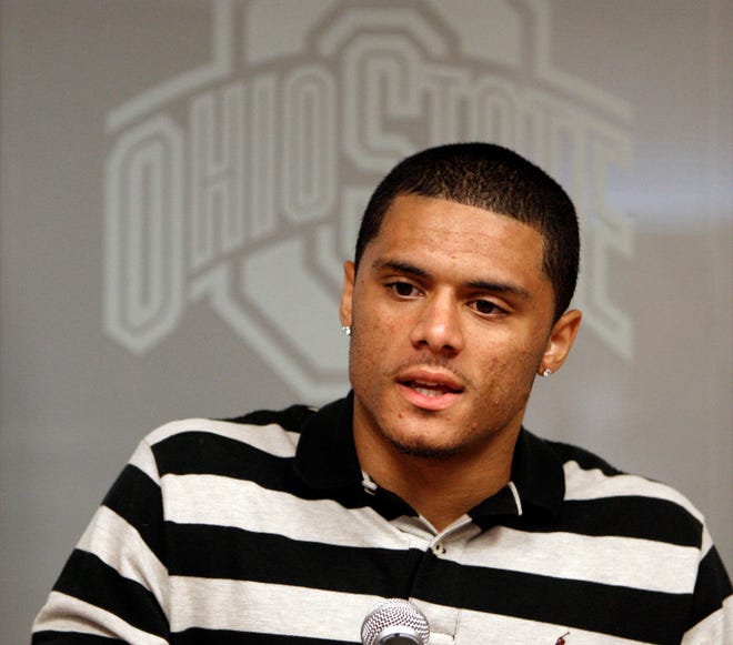 Ohio State freshman Devin Smith, talking with the media during a recent press conference, will be expected to fill an experience gap at wide receiver this season. The Massillon product showed Saturday he’s making strides, catching a 55-yard pass and a 26-yard TD pass during the Buckeyes’ scrimmage.