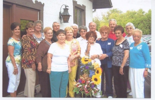 Members of the Lincoln High School Class of 1954 met for a
reunion party earlier this month at the Saxon Club in Ellwood City.
Among those attending were, in front, from left, are Rose Nocera
Massaro, Bonnie Graham Kirkley, Arlene Seising Maielli, Patty Pavuk
Tino, Betty Ann Beatrice Brown, Ilene Chapman Gardner, Ruth Perry
Pascarella, Pudue Volpe LaCava, Clemmy Sirimarco and Ann DeLoia
Amadio. In back are Vera Novak Sammons, Ed Fox, James Spielvogel,
Paul Abraham, James Gillespie and Ellie Paul.