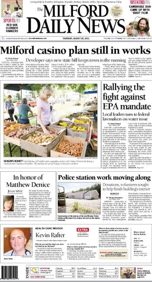The front page of the 8/25/11 Milford Daily News.