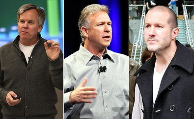 Steven P. Jobs's top lieutenants at Apple have included, from left, Ron Johnson, who is departing; Philip W. Schiller, senior vice president of marketing; and Jonathan Ive, Apple's senior vice president of design.