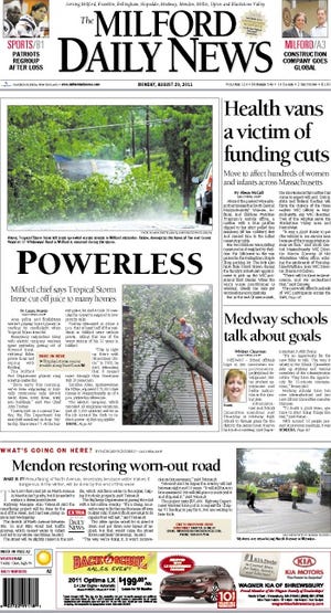 The front page of the 8/29/11 Milford Daily News