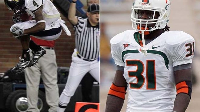 FIU's T.Y. Hilton (left) and Miami's Sean Spence are two of the top college football players in the state in 2011.