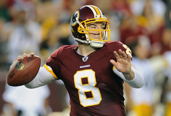Washington Redskins quarterback and former Gator Rex Grossman passes the ball during the first half of a preseason game against the Pittsburgh Steelers in Landover, Md., on Aug. 12. (The Associated Press).