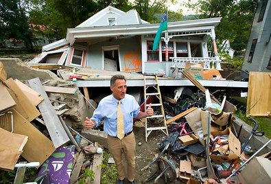 Gov. Peter Shumlin has been traveling to many storm-damaged towns in Vermont, including a visit to Rochester on Wednesday.