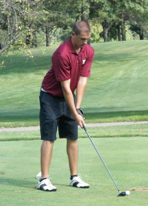 Daniel Heinz lines up a putt for the Ghosts as they compete at Arrowhead Country Club in a recent match.