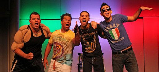 AP Photo - In this theater image released by producer Samantha Scharff, from left, Daniel Franzese, Mark Shunock, Mike Ciriaco and Max Crumm are shown in a scene from the musical "Jersey Shoresical," performing at the Fringe Festival in New York.