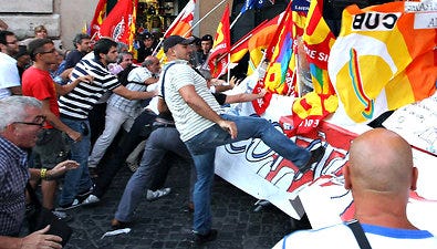 Italy | Protesters angry over austerity measures scuffled with security officers this week in Rome.
