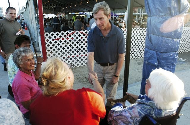 John Huff/ Staff photographer Governor John Lynch visits patrons of the Hampton Beach Seafood Festival Friday evening.