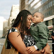Cristal Patrick-Davis, 25, and her son, Izaiah, 3, paid their respects to the 9/11 victims. Her father-in-law, Vernon Cherry, a New York City firefighter, was killed.