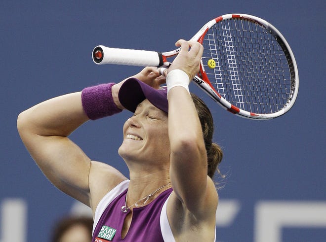 Australian Samantha Stosur reacts after beating Serena Williams in straight sets to win the U.S. Open.