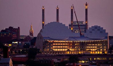 The Kauffman Center for the Performing Arts in Kansas City, Mo., was designed by Moshe Safdie.