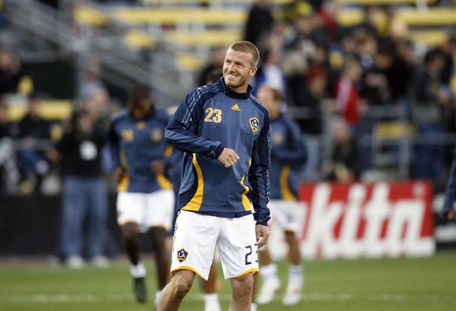 Los Angeles Galaxy's David Beckham before the Los Angeles Galaxy played the Columbus Crew in 2008.