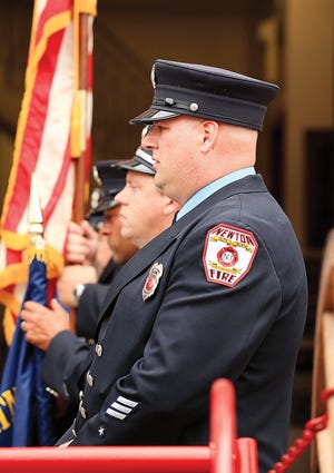Photo by Sara Hudock-Cole/New Jersey Herald 
Firefighters listen to the keynote address.