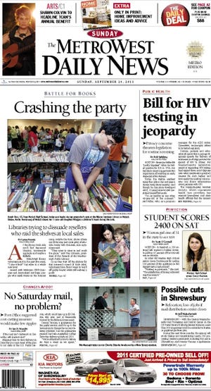 The front page for the MetroWest Daily News, for Sunday, Sept. 25, 2011