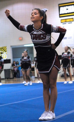 Photos by Corey Dickstein/Bryan County Now NowSouth Effingham’s competitive cheerleading team performs Saturday at the Coastal Cheer Classic at Richmond Hill High School.