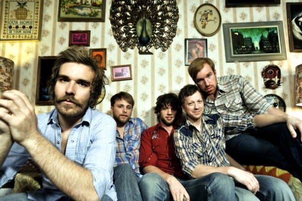 From left to right: Scott Terry, Eric Hall Jr., Dean Anshutz,
Mark McCullough and Greg Rahm of Red Wanting Blue will perform
Friday at Mr. Small's Theatre in Millvale.