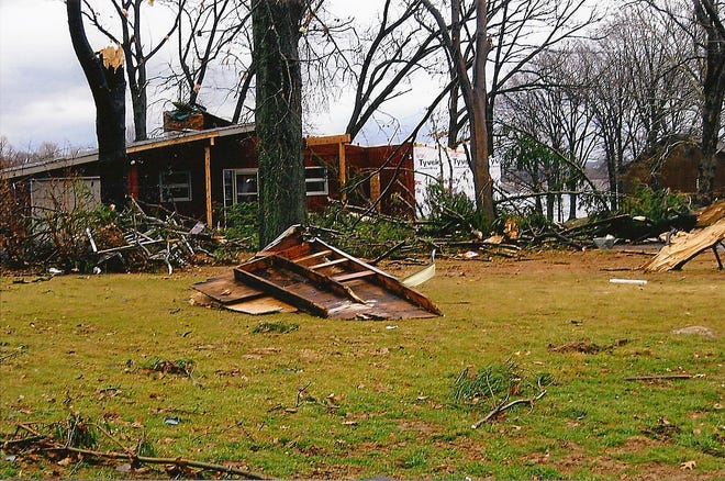 Derrick Stevens’ house at Lake Petersburg was damaged by a tornado on New Year’s Eve. John Reynolds/The State Journal-Register