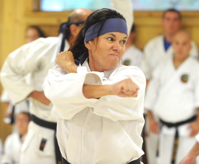 Maria Pirozzi of East Taunton demonstrates martial arts at First Baptist Church in Raynham. Shibu Taikai, a day of training and demonstration sanctioned by the Japanese Dai Nippon Boktuku-Kai organization, was held for the first time in New England recently.