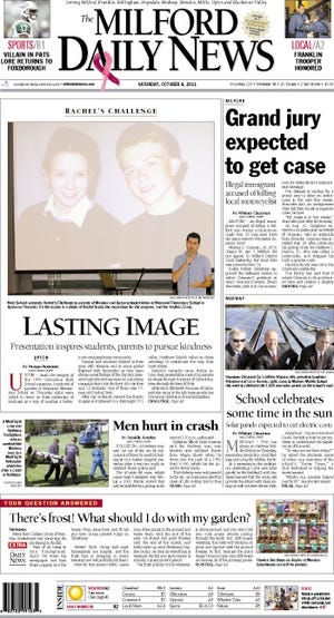 The front page of the 10/8/11 Milford Daily News.
