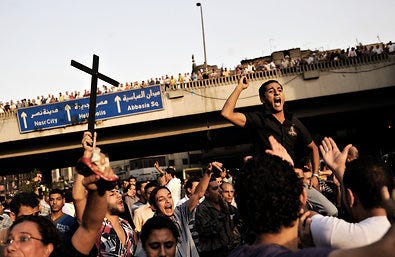 Coptic Christians demonstrated in Cairo on Monday in reaction to the deaths the night before of at least 24 people in clashes between Copts and the army.