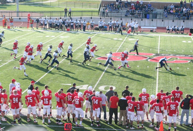 Pictured is action from Monmouth College's 63-41 win over Beloit Saturday at Bobby Woll Field. The Fighting Scots improved to 7-1 on the season and 7-0 in the Midwest Conference.