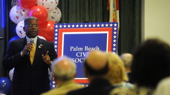 U.S. Rep. Allen West addresses the Palm Beach Civic Association at The Episcopal Church of Bethesda-by-the-Sea last Tuesday.