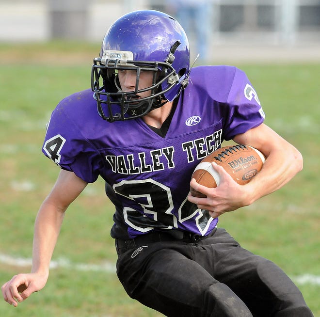 Blackstone Valley Tech's Julian Picard looks for running room against Nashoba Valley Tech on Saturday in Upton.