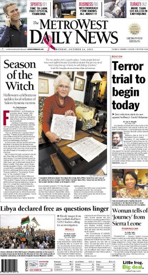 The front page of the 10/24/11 MetroWest Daily News