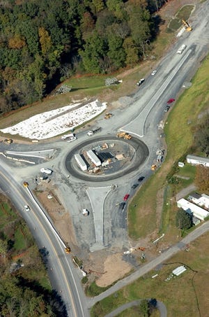 The traffic circle takes shape at the southern entrance to the Marshalls Creek bypass project in Marshalls Creek on Wednesday, Oct. 5, 2011.