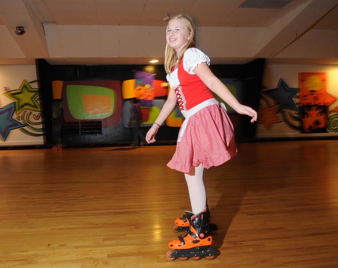 Shannon Doyle, 11, Weymouth, roller skating at the Roller Skating Creepy Spook-Tacular, at the Carousel Family Fun Center, in Whitman, on Saturday, October. 29, 2011. People wore Halloween costumes for this party.