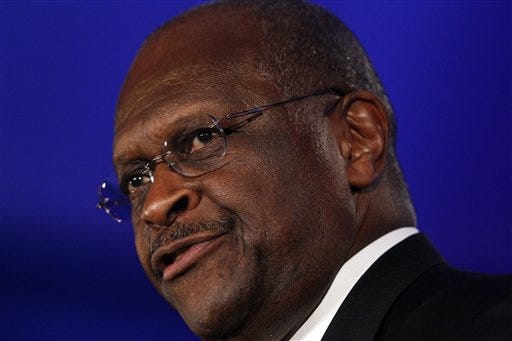In this June 17, 2011, file photo Republican presidential hopeful Herman Cain speaks at the Republican Leadership Conference in New Orleans, La.
